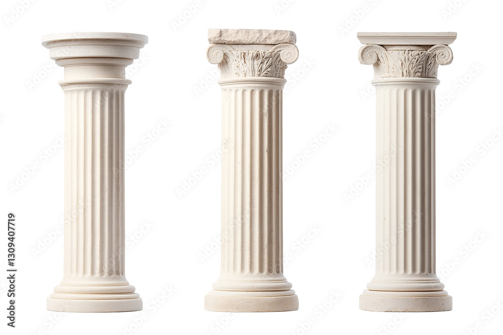 The five pillars are all made of marble and are of different heights. ,on transparent background.