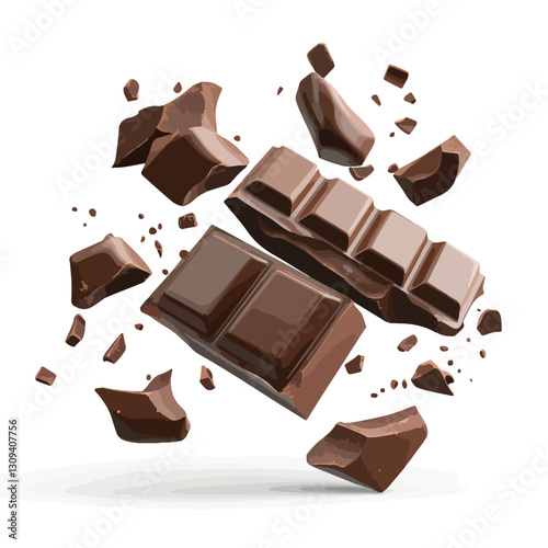 Flying Chocolate Pieces 3D Render Icon Isolated