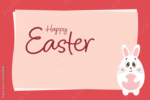 Cute easter bunny with a basket of eggs in cartoon style. Easter greeting card Vector illustration.
