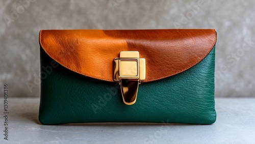 Stylish two toned leather clutch with gold clasp