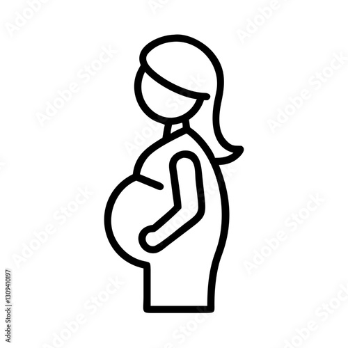Pregnant woman icon, side view, vector illustration, black and white, maternity