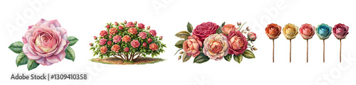 Wallpaper Mural illustration of rose flower isolated on transparent background-illustration of rose flower bush isolated on transparent background Torontodigital.ca