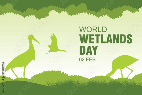 World Wetlands Day. Vector illustration of wet and fresh green nature. Illustration of keeping natural ecosystems natural and environmentally friendly