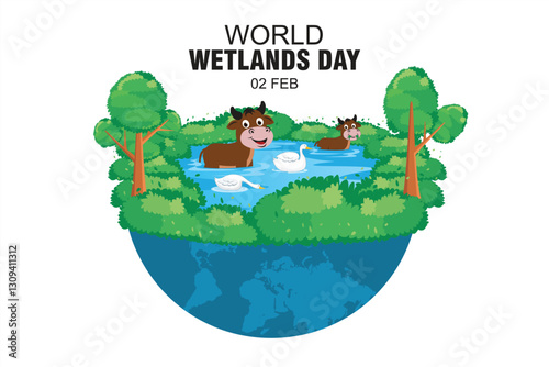 World Wetlands Day. Vector illustration of wet and fresh green nature. Illustration of keeping natural ecosystems natural and environmentally friendly