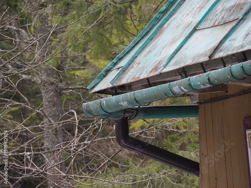 Patina Copper Roof and Gutter, Close-up