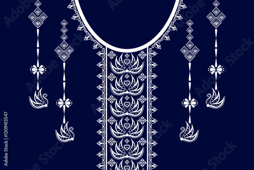 Geometric ethnic neckline flower pattern background. traditional style. decoration, textile, fabric, clothing.