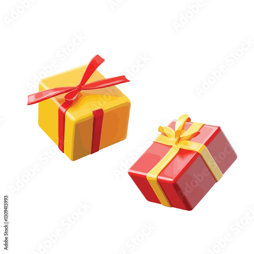 Vibrant 3D Red and Yellow Gift Box Flying in Air Rendered Image