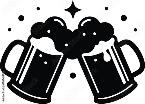 Two clinking beer mugs,Cheers with  beer mugs silhouette vector