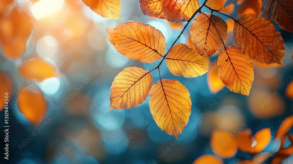 Close-up autumn colorful bright leaves swinging in a tree in autumnal park Close-up autumn colorful bright leaves swinging in a tree in autumnal park
