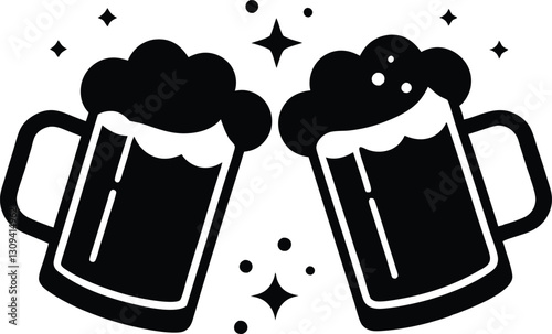 Two clinking beer mugs,Cheers with  beer mugs silhouette vector