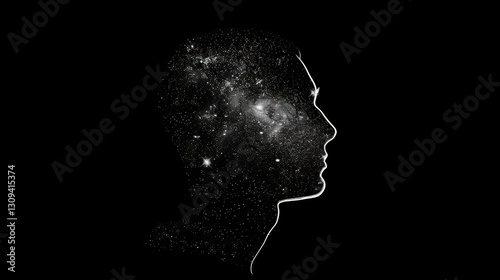 Cosmic Mind: Galaxy Inside Head Silhouette.