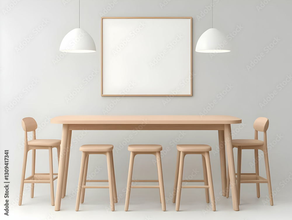 Fototapeta premium Minimalist Wooden Dining Set 3D Illustration