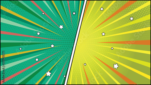 Two-color retro fight vs comic background with radial speed stripes