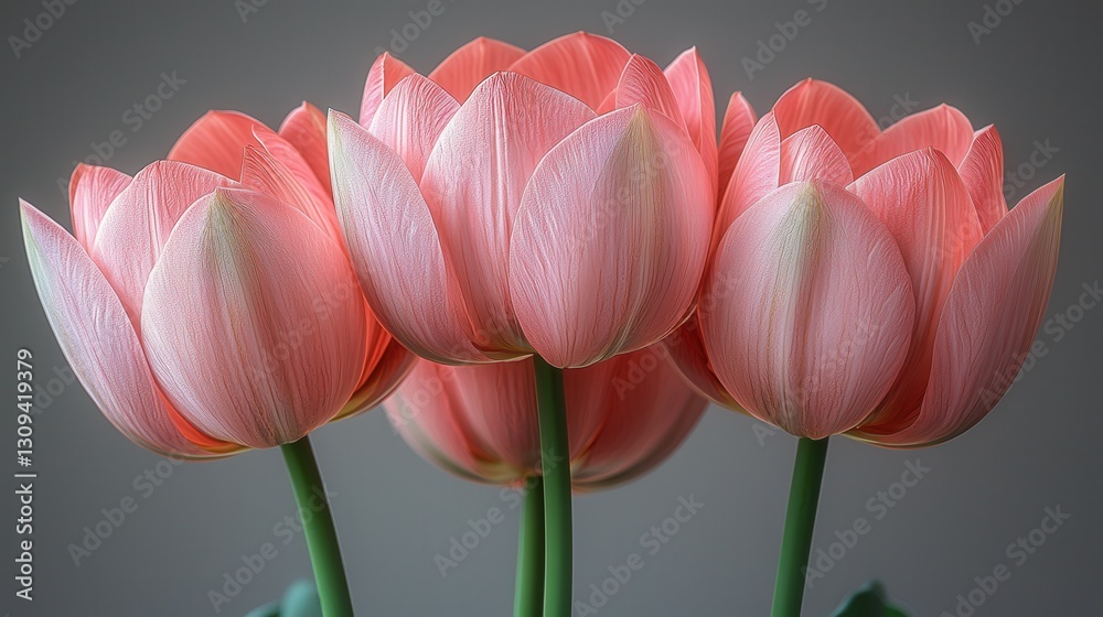 Fototapeta premium Close-up of three tulips, soft light