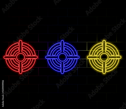 Glowing neon Target sport icon isolated on black background. Clean target with numbers for shooting range or shooting. Vector