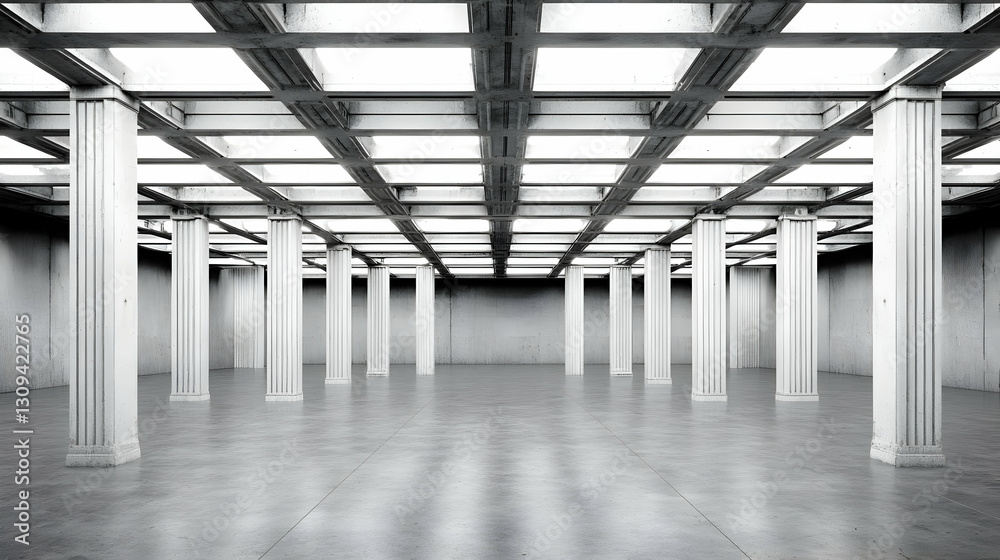 Modern Architectural 3D Render of a Hall with Columns Modern Architectural 3D Render of a Hall with Columns