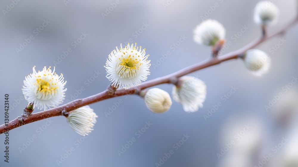 Close-up of blooming willow catkins on a branch in early spring Close-up of blooming willow catkins on a branch in early spring