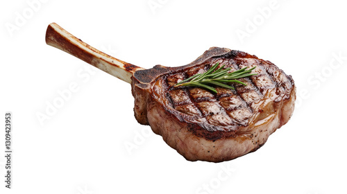 A piece of meat is grilled and has a lot of black spots on it