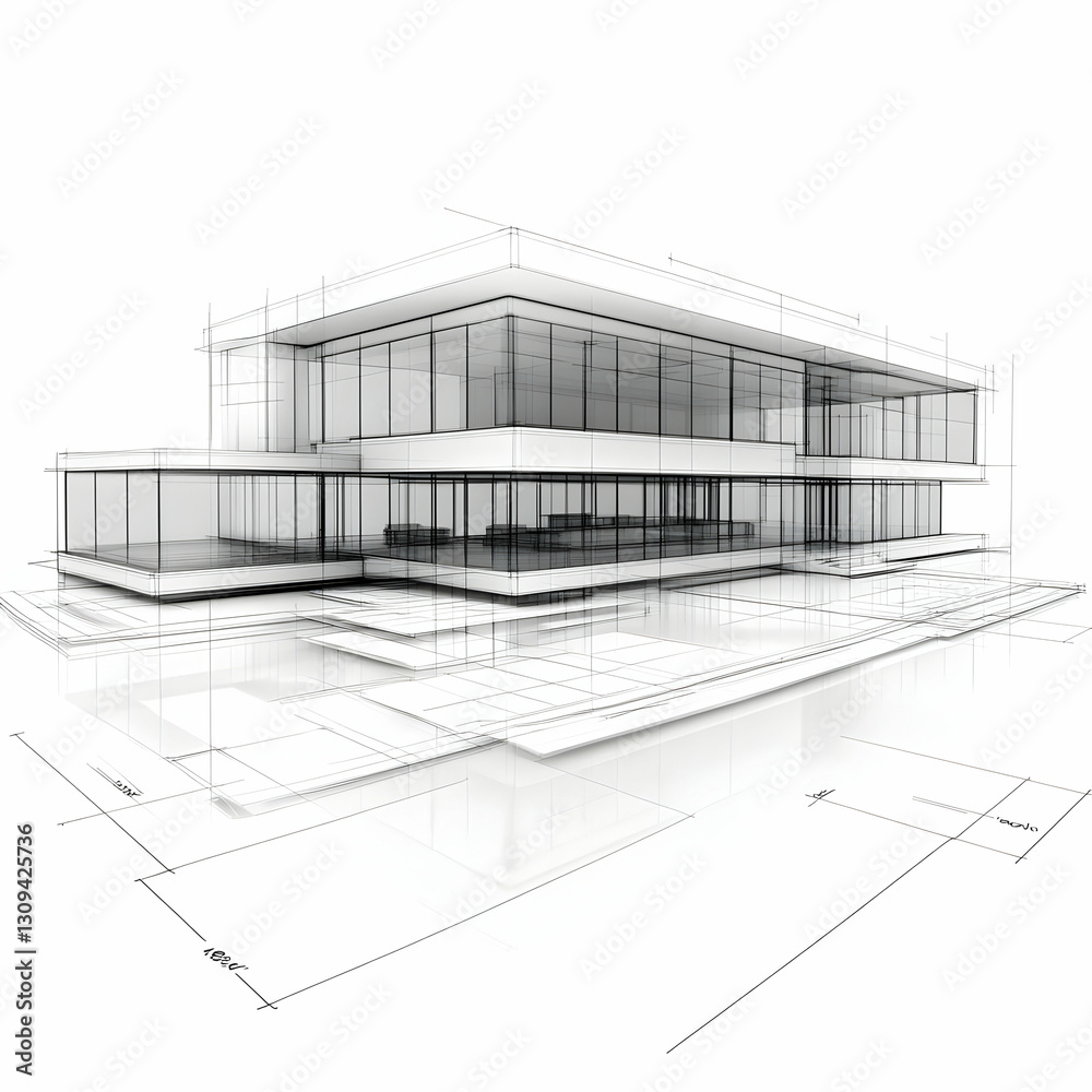 Modern House Architectural 3D Model Sketch Modern House Architectural 3D Model Sketch