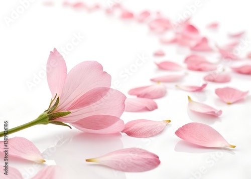 Falling Pink Flower Petals White Background