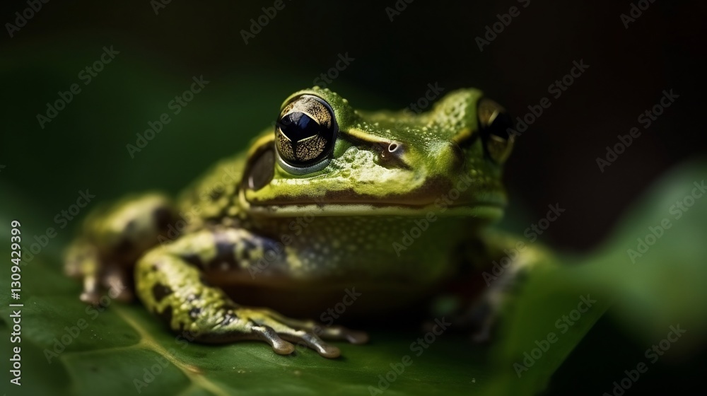 Green Frog on Leaf for Rainforest Close-up. Green Frog on Leaf for Rainforest Close-up.