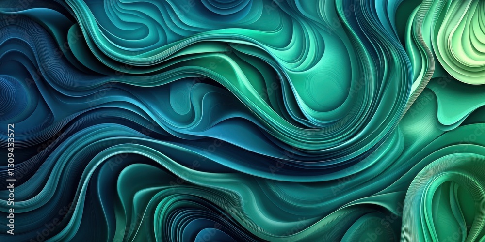 Abstract Swirling Waves of Blue and Green Shapes Displaying Fluid Motion and Depth Abstract Swirling Waves of Blue and Green Shapes Displaying Fluid Motion and Depth