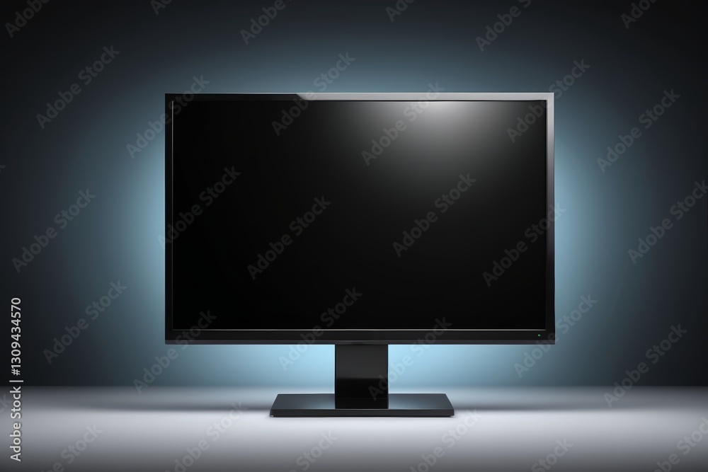 a close up of a computer monitor on a stand with a blue light a close up of a computer monitor on a stand with a blue light