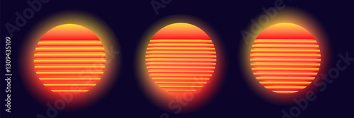 Three vibrant red circles, each crossed by horizontal lines, radiate a warm glow. their aura effect creates a captivating and dynamic visual appeal.