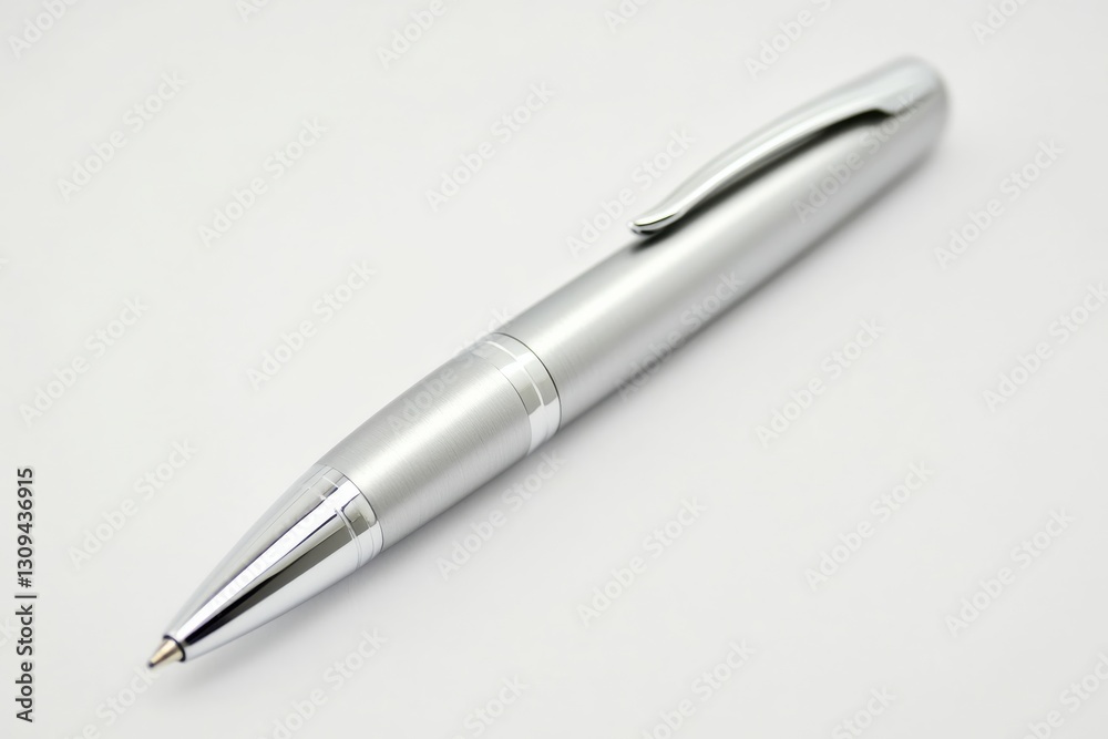 Sleek Silver Pen on White Background for Office and Writing Use Sleek Silver Pen on White Background for Office and Writing Use