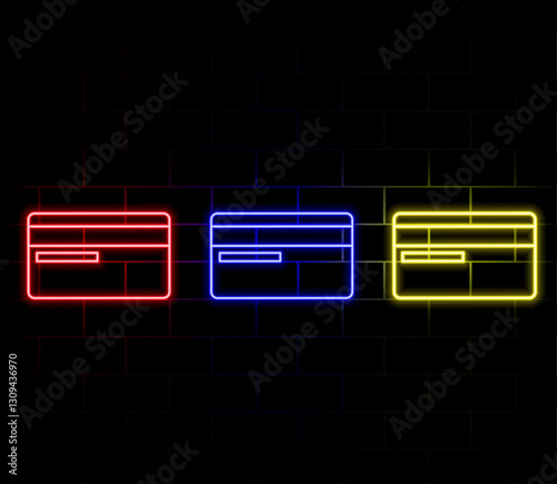 Neon bank card icon set. Payment methods sign. Vector illustration