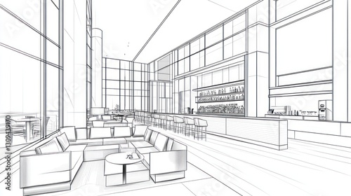 Architectural drawing of a modern bar/lounge