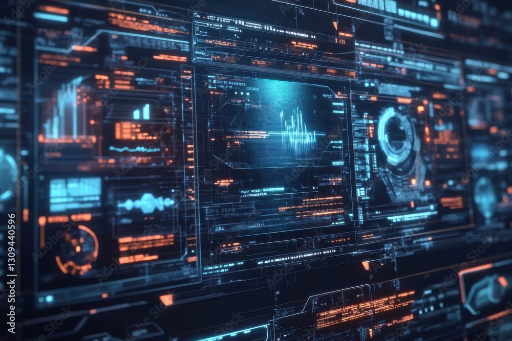 Futuristic Digital Interface with Complex Data Visualizations Futuristic Digital Interface with Complex Data Visualizations
