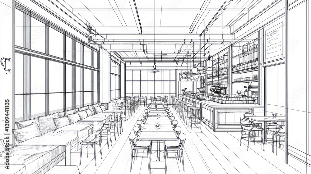 Interior Design Sketch of Modern Pub Interior Design Sketch of Modern Pub