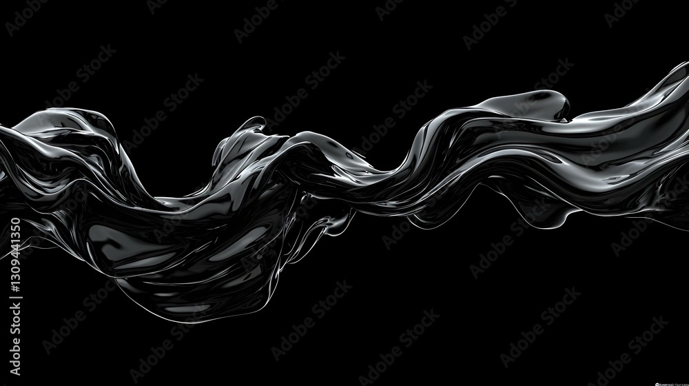 Fototapeta premium Abstract Flowing Black Liquid on a Dark Background for Artistic Use