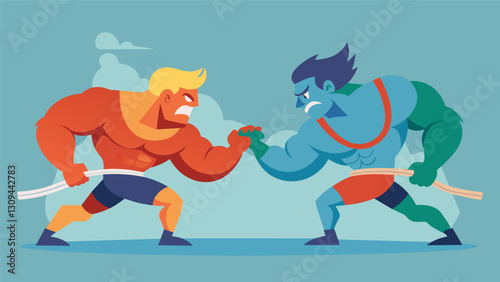 A gritty battle of muscle and determination as the two teams push against each other with all their might.. Vector illustration