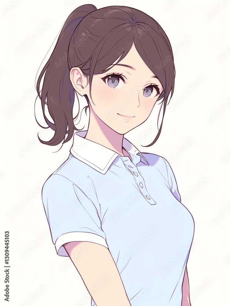 Simple Anime Portrait of Smiling Young Woman Simple Anime Portrait of Smiling Young Woman