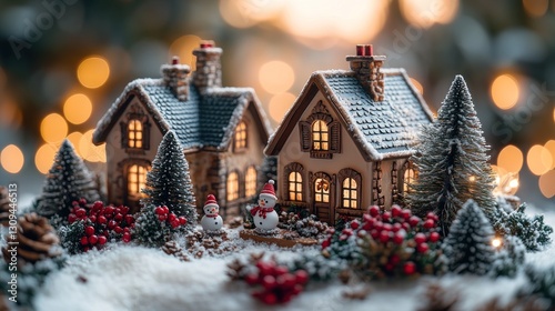 Festive Christmas Village Scene with Snowmen photo