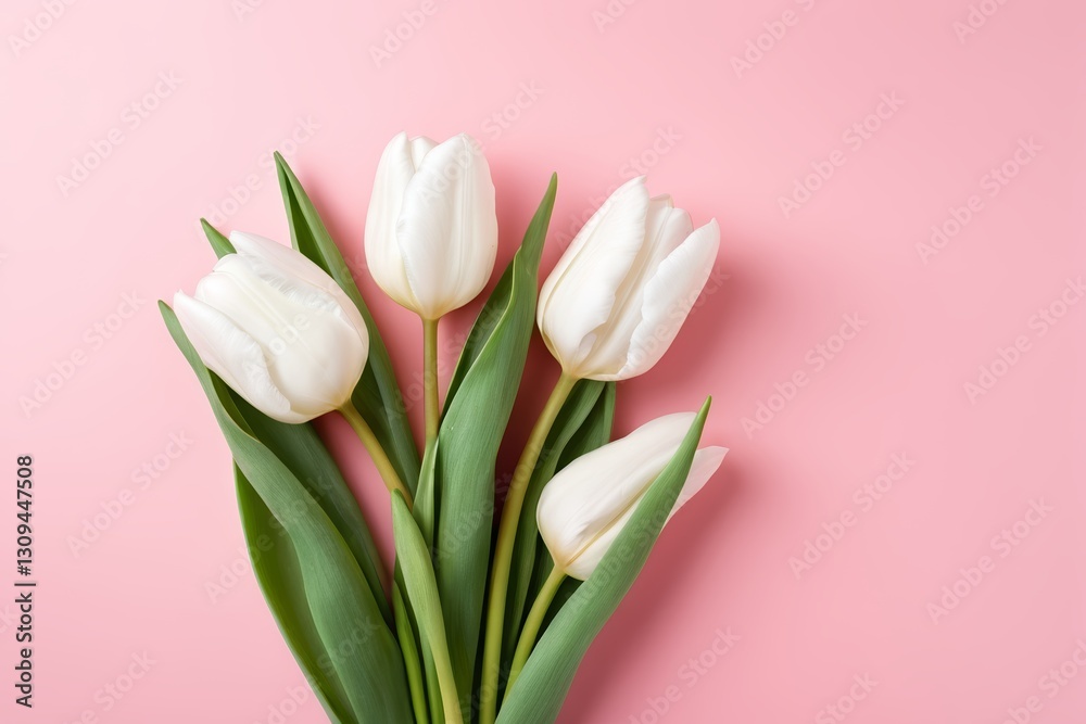 Fototapeta premium there are three white tulips on a pink background