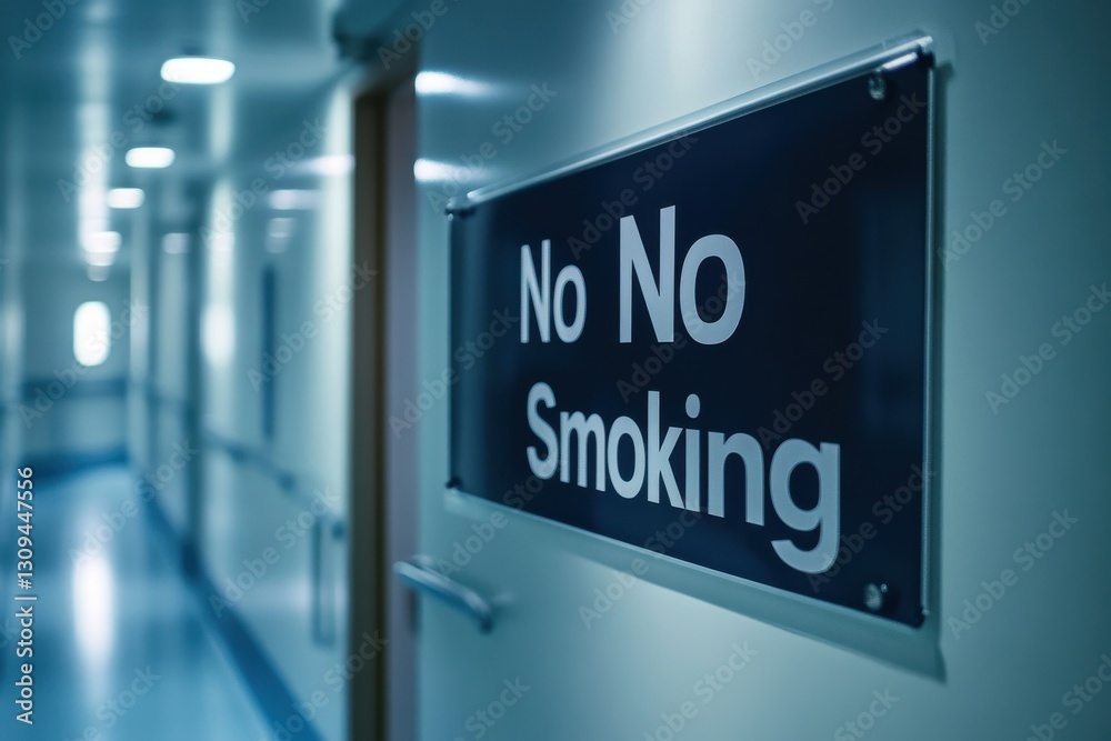 Clear No Smoking Sign in Indoor Corridor of Modern Building Clear No Smoking Sign in Indoor Corridor of Modern Building