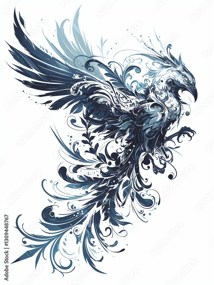 Fototapeta premium Striking Black and Grey Phoenix Tattoo Design