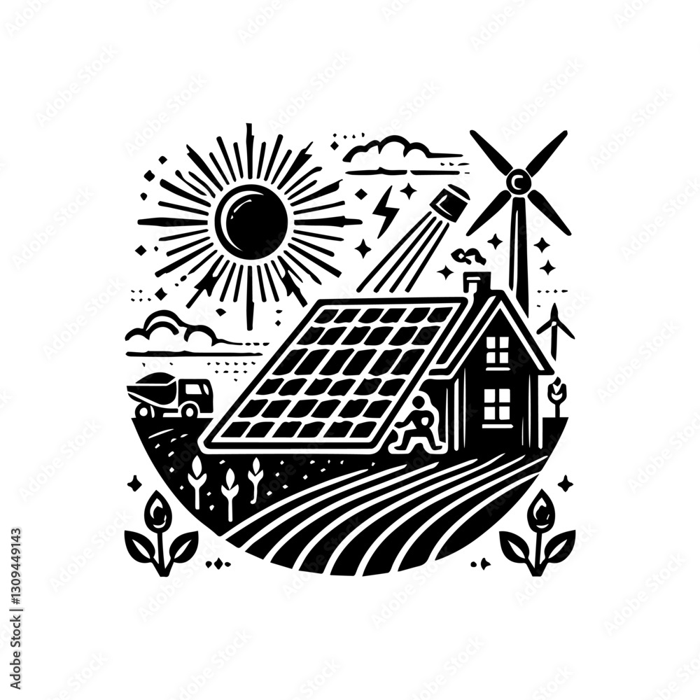Obraz premium solar energy logo vector illustration alternative energy symbols renewable