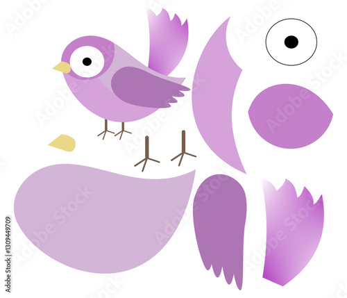 Isolated lilac bird for cricut, silhouette, laser cutting, paper, felt, fabric, school, decoration