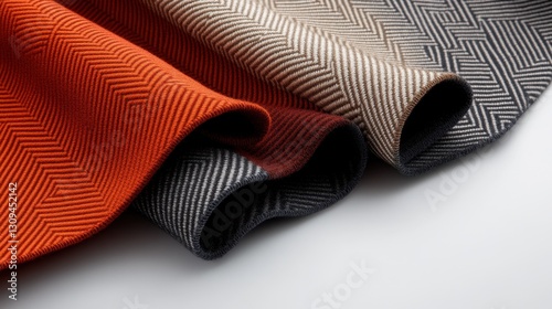 Burnt Sienna Chevron Tweed with Velvet Touch. A warm, earthy burnt sienna paired with a rich velvet finish for a luxurious feel.