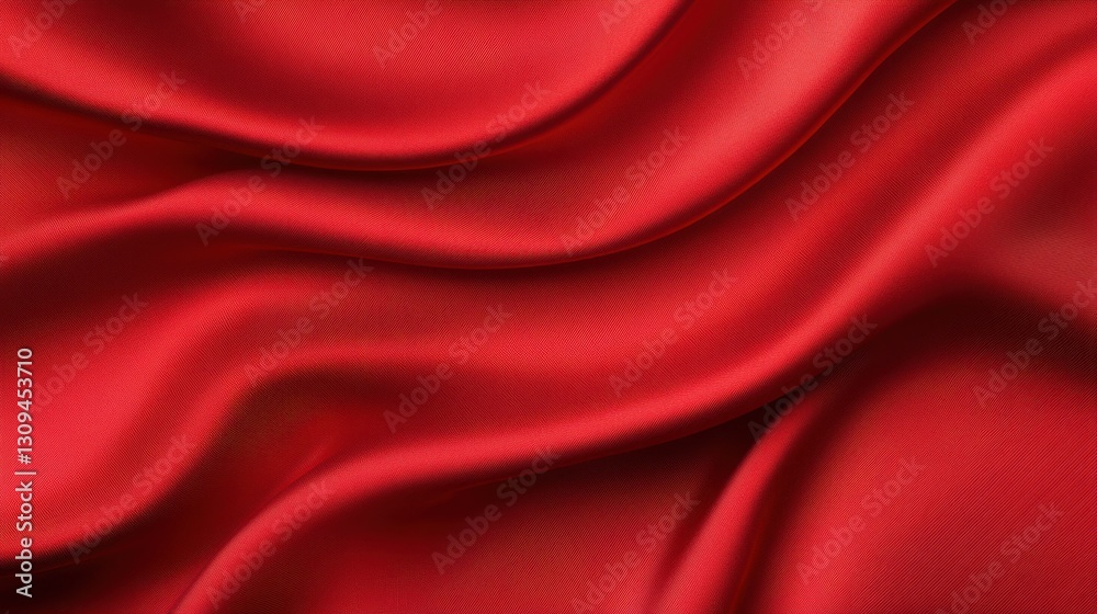 Bright Red Satin Texture Background, Top View, High-Resolution Photography, Vivid Detailing.