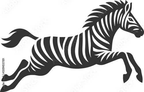 Zebra sprinting with all four legs in the air animal silhouette