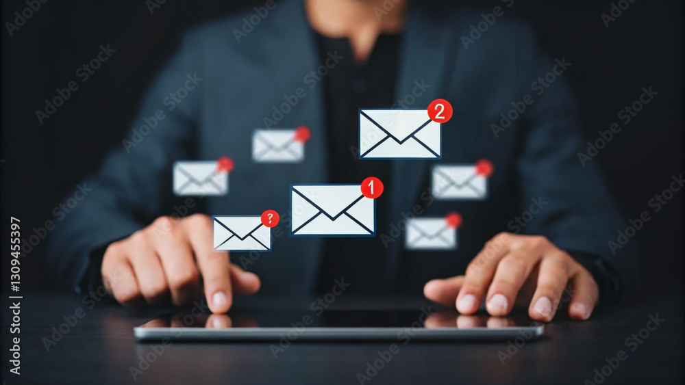 A finger touches the email icon on a digital screen, symbolizing business communication A finger touches the email icon on a digital screen, symbolizing business communication