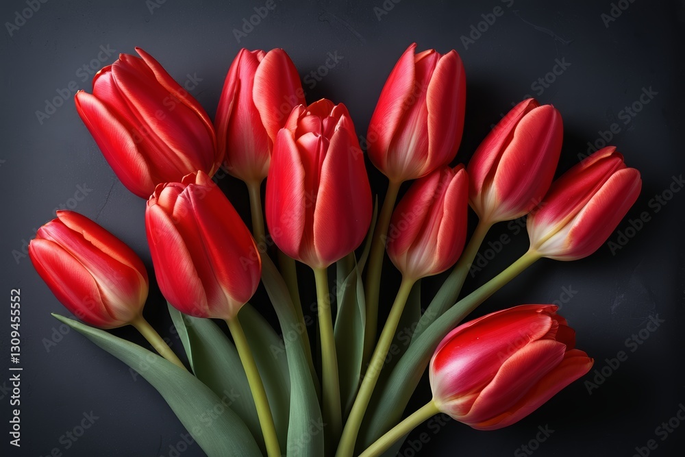 Fototapeta premium there are many red tulips on a black background