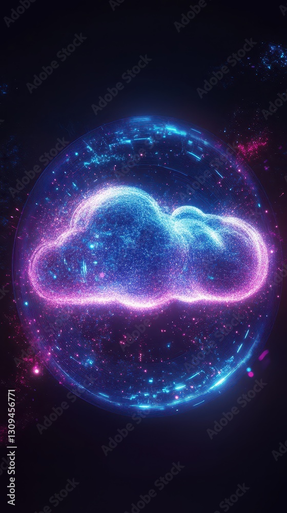 Obraz premium A glowing quantum field surrounding a digital cloud, futuristic secure cloud computing concept