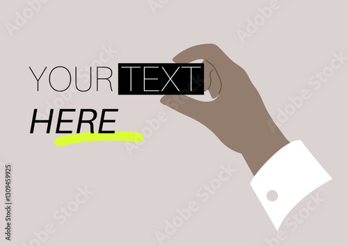 A hand skillfully holds a striking piece of text, bringing attention to the words being conveyed, The subtle contrast and artistry highlight the creative process of expression