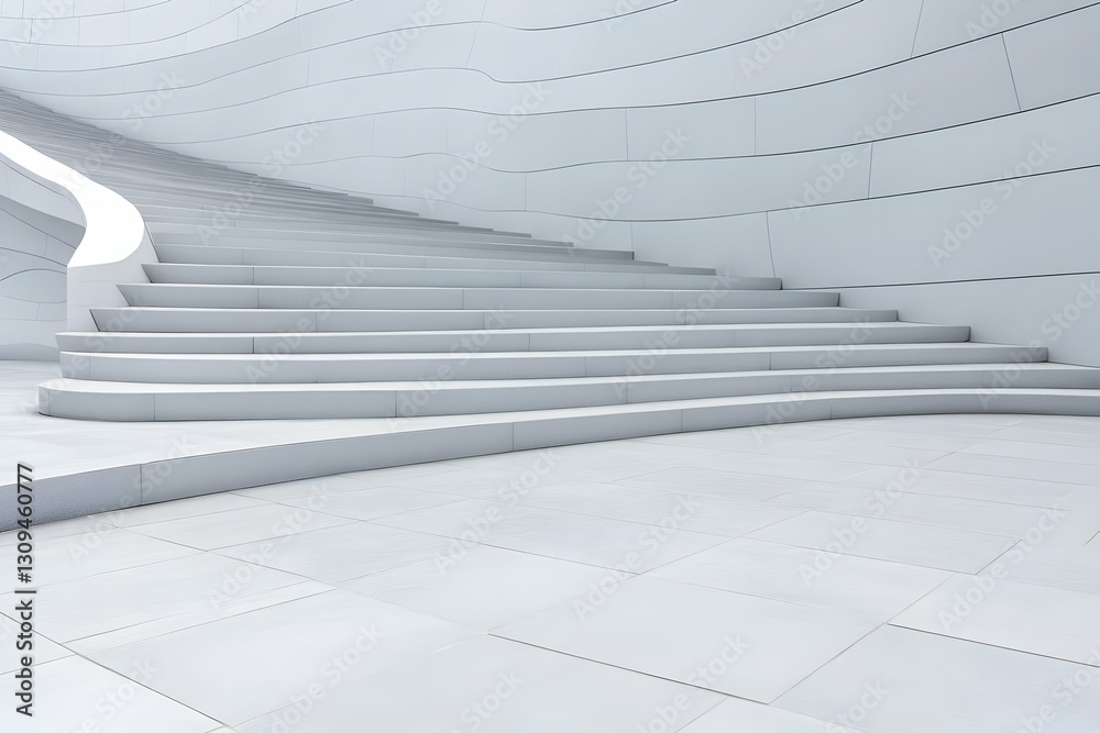Fototapeta premium Curved White Staircase Architectural Illustration
